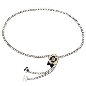 Chanel Camellia Charm Chain Belt Silver